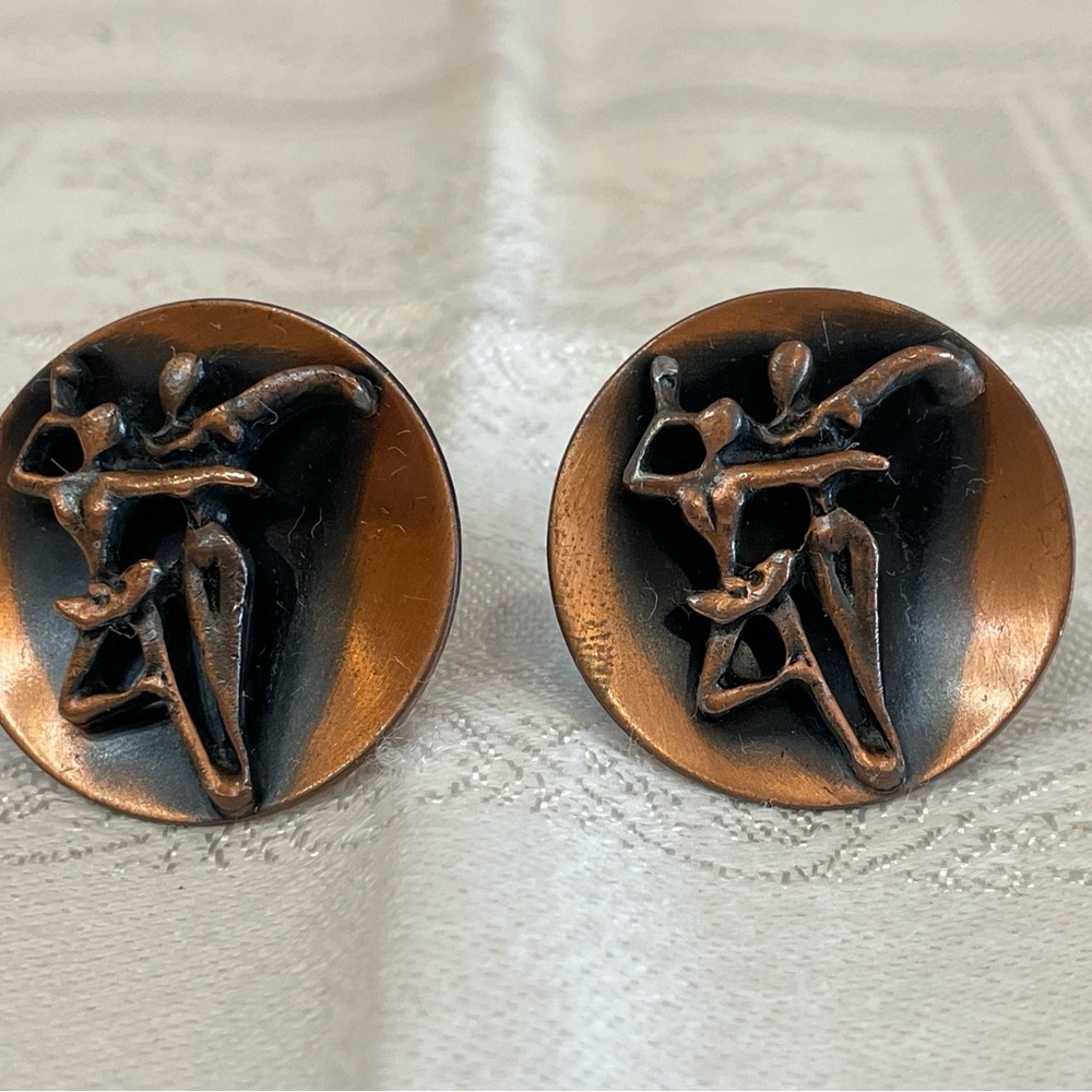 Vintage Genuine Copper Cufflinks – Abstract Dancing Couple Design